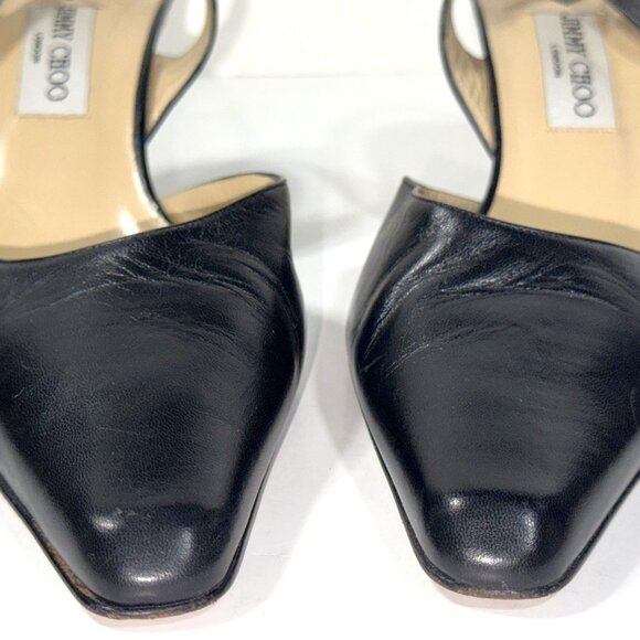 VTG Jimmy Choo Black Leather Pointed Slingback Kitten Pumps Stiletto Heels 41 11 - Picture 13 of 13